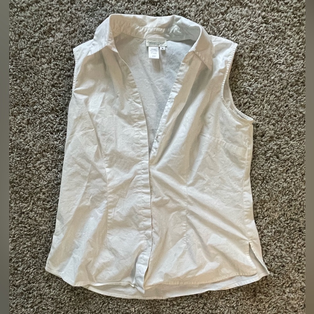 Coldwater Creek Sleeveless Button-Down Shirt in Light Cream
